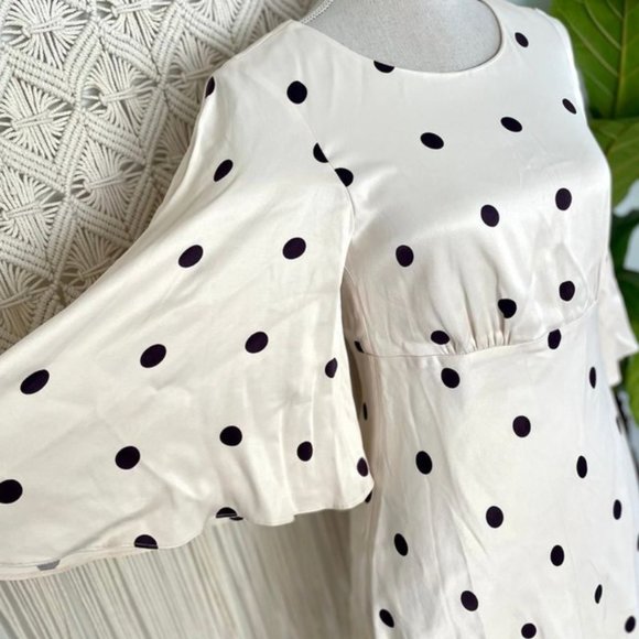 Size 8 SHONA JOY Cream with Black spot polka dot 3/4 sleeve short dress - Picture 5 of 12